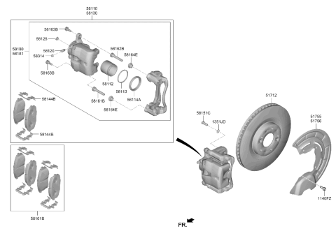 2019 Hyundai Santa Fe Front Disc Brake Pad Kit Diagram for 58101-S1A00