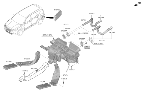 2019 Hyundai Santa Fe Air Extractor Grille Assembly Diagram for 97510-S1000