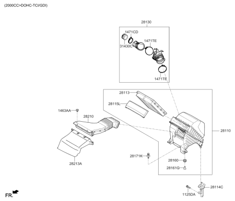 2019 Hyundai Santa Fe Air Cleaner Assembly Diagram for 28110-C6150