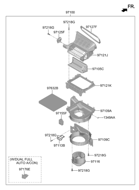 2020 Hyundai Santa Fe A/C Blower Motor & Fan Assembly Diagram for 97113-A9010