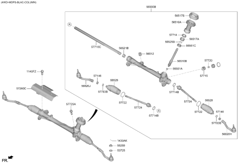 2019 Hyundai Santa Fe Steering Gear Box Pinion Assembly Diagram for 56511-S2000