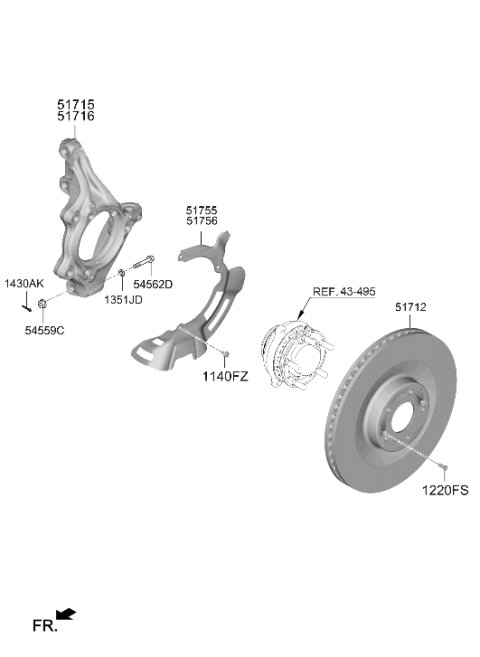 2024 Hyundai Elantra N Front Axle Knuckle Left Hand Diagram for 51710-IB050