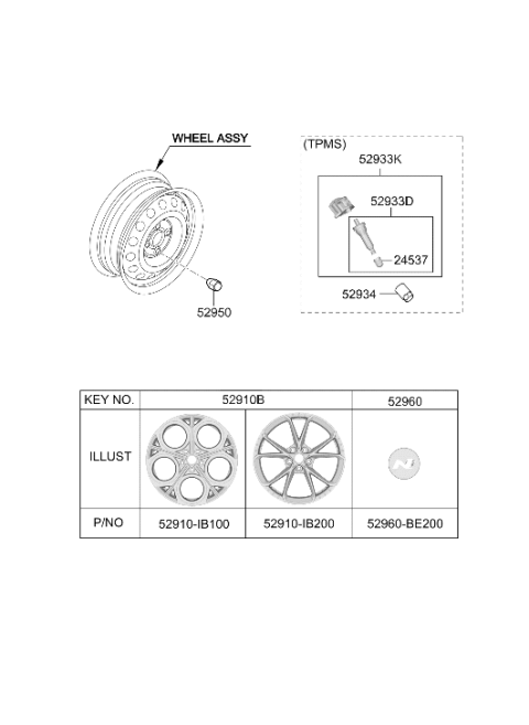 2026 Hyundai Elantra N Aluminium Wheel Assembly Diagram for 52910-IB100