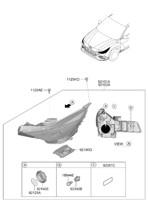 2022 Hyundai Elantra N Head Lamp Assembly Left Hand Diagram for 92101-IB040