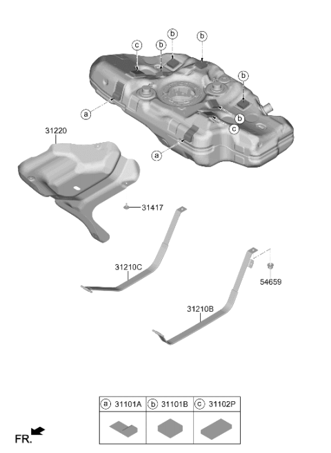 2023 Hyundai Elantra N Fuel Tank Band Assembly Left Hand Diagram for 31210-AA000