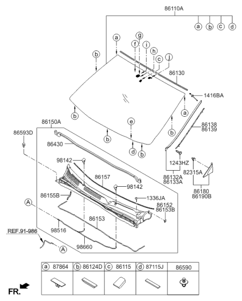 2016 Hyundai Azera Windshield Glass Assembly Diagram for 86110-3V270