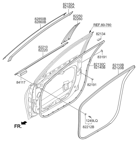 2016 Hyundai Azera Front Door Side Weatherstrip Assembly Left Hand Diagram for 82130-3V000