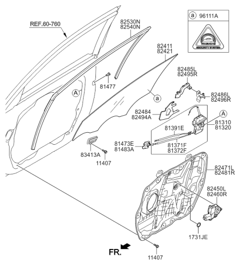 2015 Hyundai Azera Front Left-Hand Door Module Panel Assembly Diagram for 82471-3V100