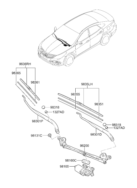 2015 Hyundai Azera Windshield Wiper Arm Assembly (Driver) Diagram for 98311-3V000
