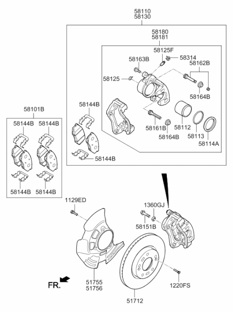 2016 Hyundai Azera Front Disc Brake Pad Kit Diagram for 58101-3VA90