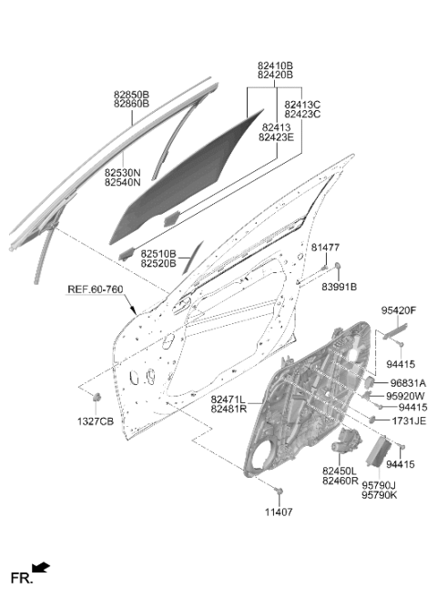 2025 Hyundai Genesis G90 HOLDER-FRONT DOOR WINDOW GLASS Diagram for 82412-T4000