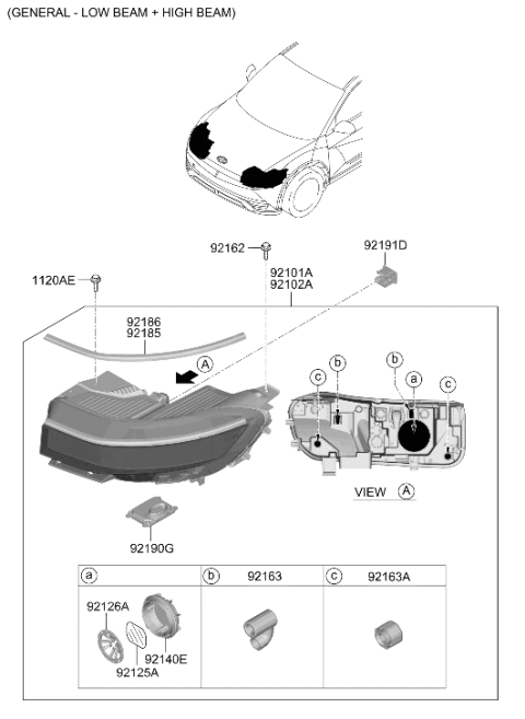2023 Hyundai Ioniq 5 Head Lamp Assembly Left Hand Diagram for 92101-GI150