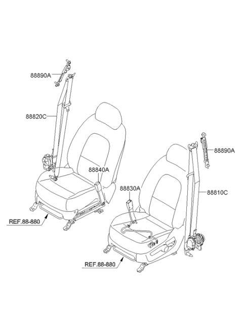2008 Hyundai Veracruz Front Seat Belt Assembly Right Diagram for 88880-3J500-WK