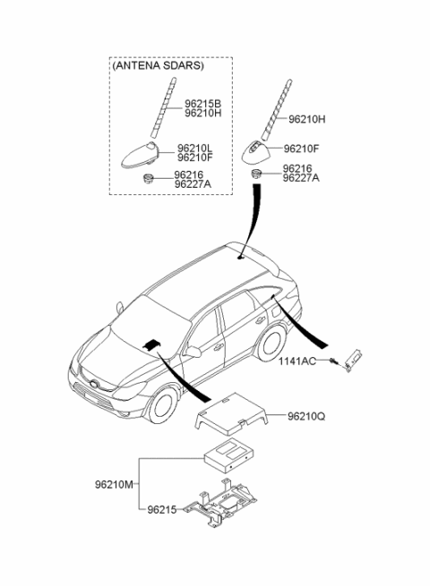 2012 Hyundai Veracruz Roof Antenna Assembly Diagram for 96250-0W000
