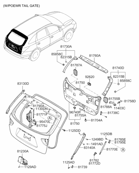 2009 Hyundai Veracruz Tail Gate Trim Diagram 2