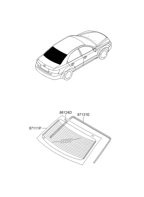 2005 Hyundai Sonata Rear Window Glass Assembly Diagram for 87110-3K020