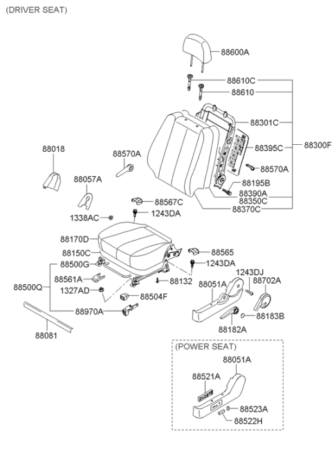 2005 Hyundai Sonata Back Assembly Front Seat Driver Diagram for 88300-0A295-QZN
