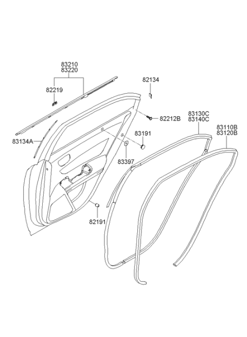 2006 Hyundai Sonata Rear Door Body Side Weatherstrip Right Hand Diagram for 83120-3K000-QS