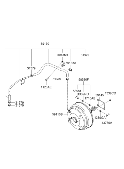 2006 Hyundai Sonata Brake Booster Vacuum Hose Assembly Diagram for 59130-3K000