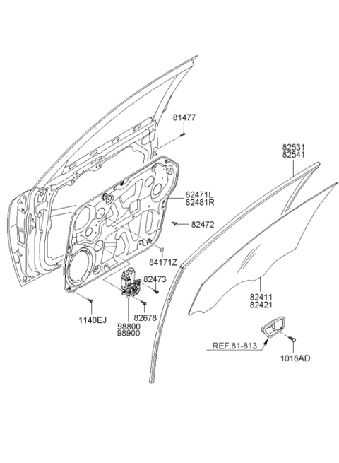 2006 Hyundai Sonata Front Driver Side Window Regulator Diagram for 82471-3K001
