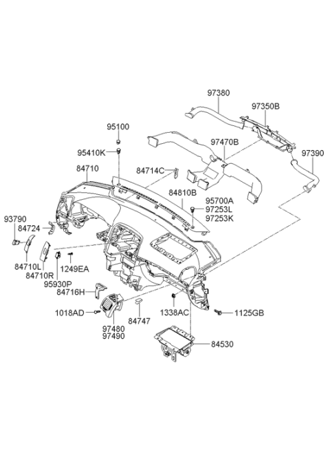 2006 Hyundai Sonata Crash Pad Assembly Main Diagram for 84710-0A000-FZ