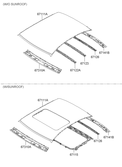 2006 Hyundai Sonata Roof Panel Diagram for 67111-0A020