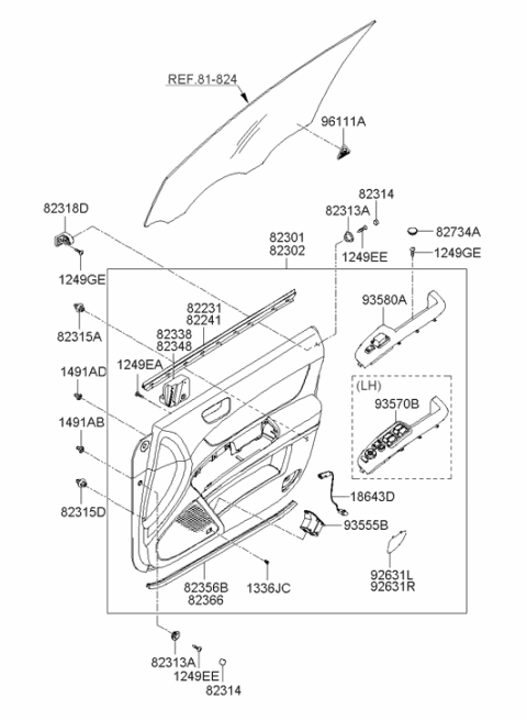 2005 Hyundai Sonata Weatherstrip-Front Door Trim Lower LH Diagram for 82356-3K001-CH