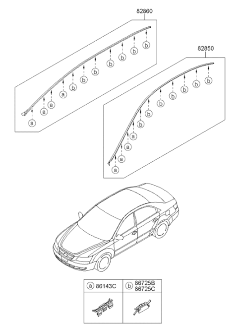 2005 Hyundai Sonata Roof Moulding Assembly Right Hand Diagram for 87220-3K000
