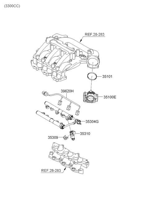 2005 Hyundai Sonata New Body Style (US) Throttle Body & Injector Diagram 2