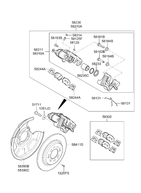 2021 Hyundai Ioniq Rear Brake Caliper Kit Left Hand Diagram for 58310-G7A30