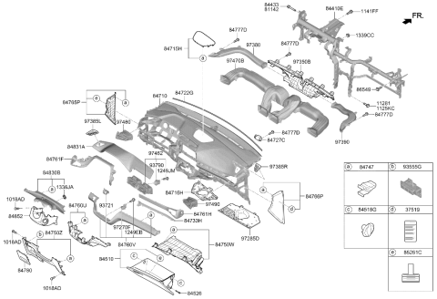 2021 Hyundai Ioniq Panel Assembly-Crash Pad Center,Lower Diagram for 84760-G7000-T9Y