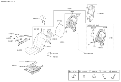 2021 Hyundai Ioniq Front Seat Cushion Assembly Right Hand Diagram for 88201-G7015-WSC