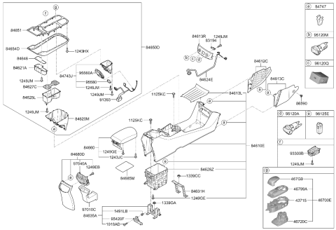 2020 Hyundai Ioniq Console Armrest Assembly Diagram for 84660-G7000-YPK