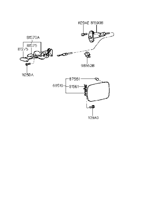 1996 Hyundai Tiburon Fuel Filler Door Assembly Diagram for 69510-27000