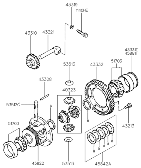 1999 Hyundai Tiburon Differential Drive Gear Diagram for 43332-28210