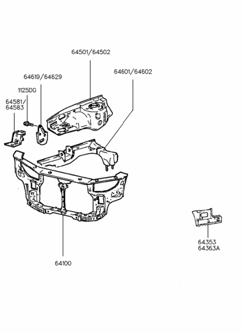 2001 Hyundai Tiburon Radiator Support Panel Complete Diagram for 64100-27510