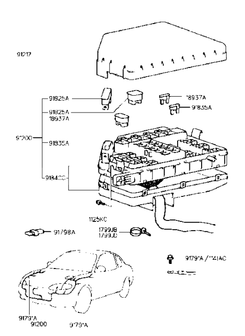 1997 Hyundai Tiburon Relay And Fuse Box Kit Diagram for 91840-27A00