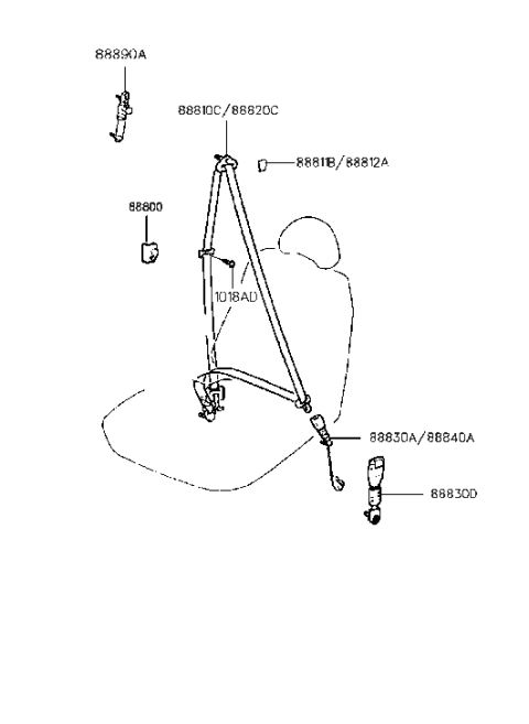 1998 Hyundai Tiburon Front Seat Belt Assembly Left Diagram for 88870-27761-LK