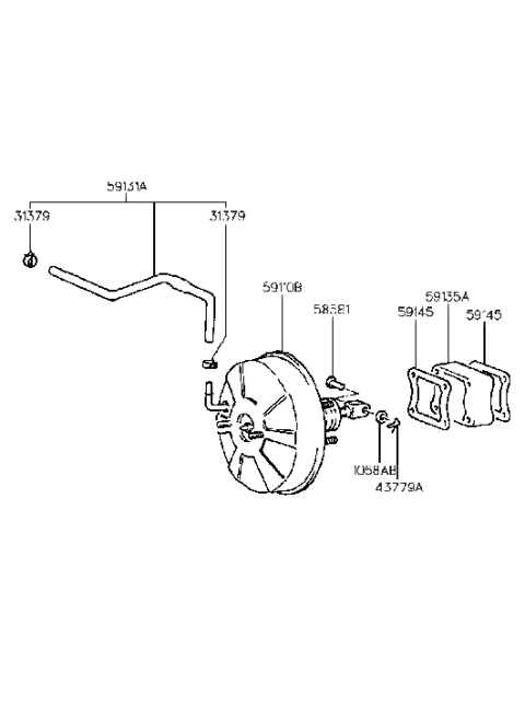 1999 Hyundai Tiburon Brake Booster Assembly Diagram for 59110-27000