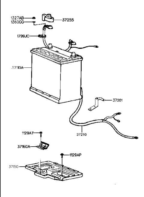 1999 Hyundai Tiburon Battery Cable Assembly Diagram for 37200-27000