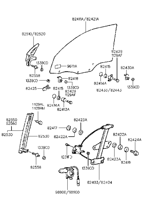 2001 Hyundai Tiburon Front Right Power Window Regulator Assembly Diagram for 82404-27000