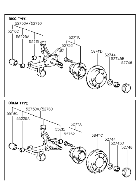 1997 Hyundai Tiburon Rear Wheel Hub Assembly Diagram for 52710-29460