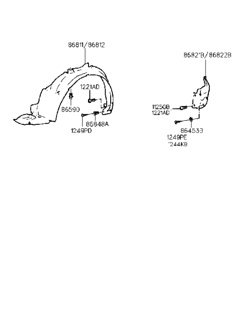 1999 Hyundai Tiburon Rear Wheel Guard Assembly Left Diagram for 86821-27000