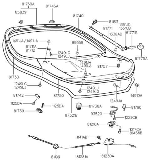 1999 Hyundai Tiburon Bumper-TAILGATE OVERSLAM Diagram for 81738-24210