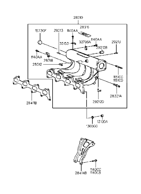2000 Hyundai Tiburon Intake Manifold Assembly Diagram for 28310-23005