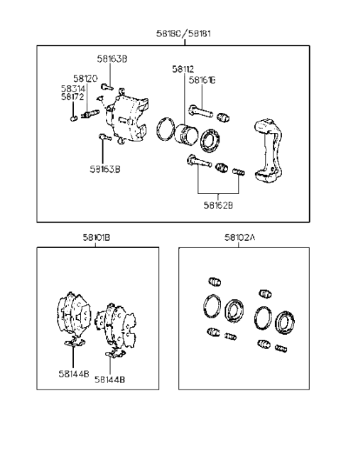 2001 Hyundai Tiburon Front Disc Brake Pad Kit Diagram for 58101-29A30