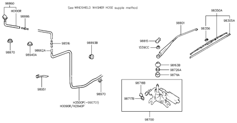 1997 Hyundai Tiburon Windshield Wiper Blade Diagram for 98825-27000