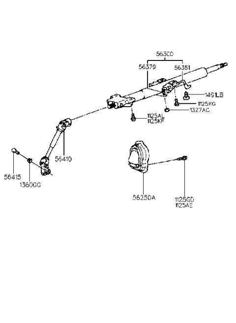 1998 Hyundai Tiburon Steering Column & Shaft Assembly Diagram for 56300-27600