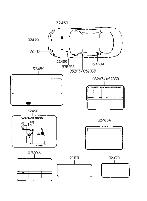 1997 Hyundai Tiburon Label Emission Control Diagram for 32450-23052
