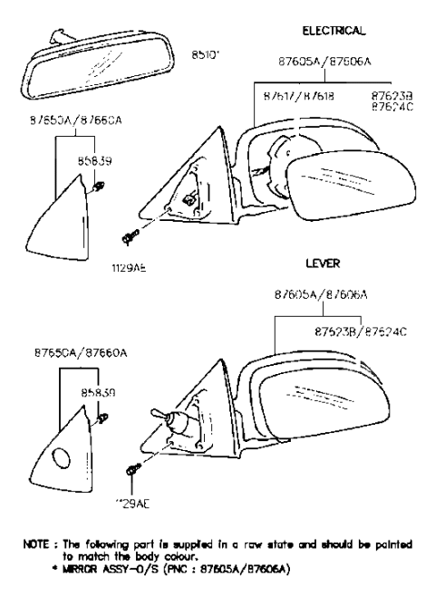 1998 Hyundai Tiburon Mirror Assembly-Rear View Outside LH Diagram for 87605-27000